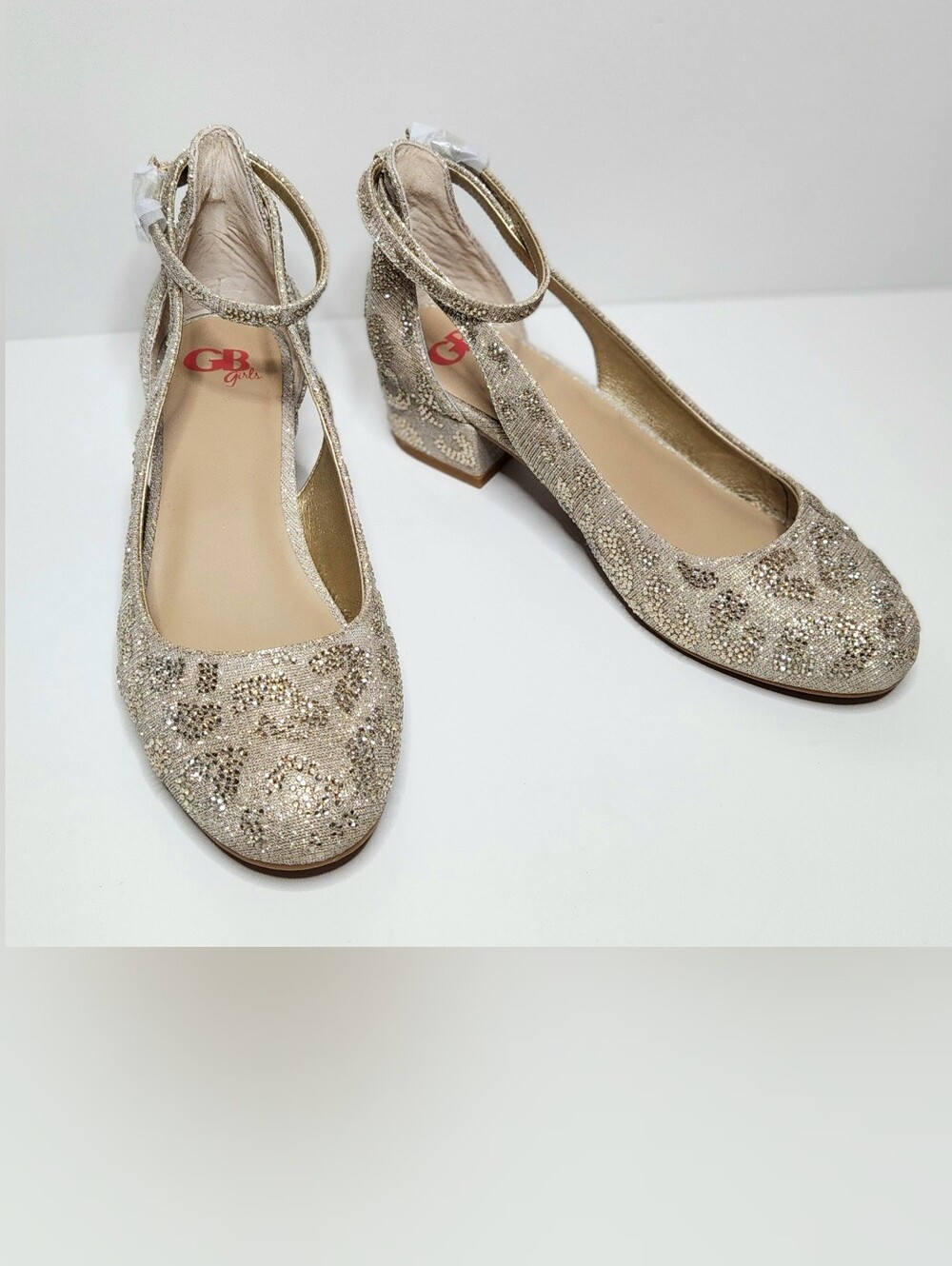 GB Girls Gold Rhinestone Ankle-Strap Shoes
